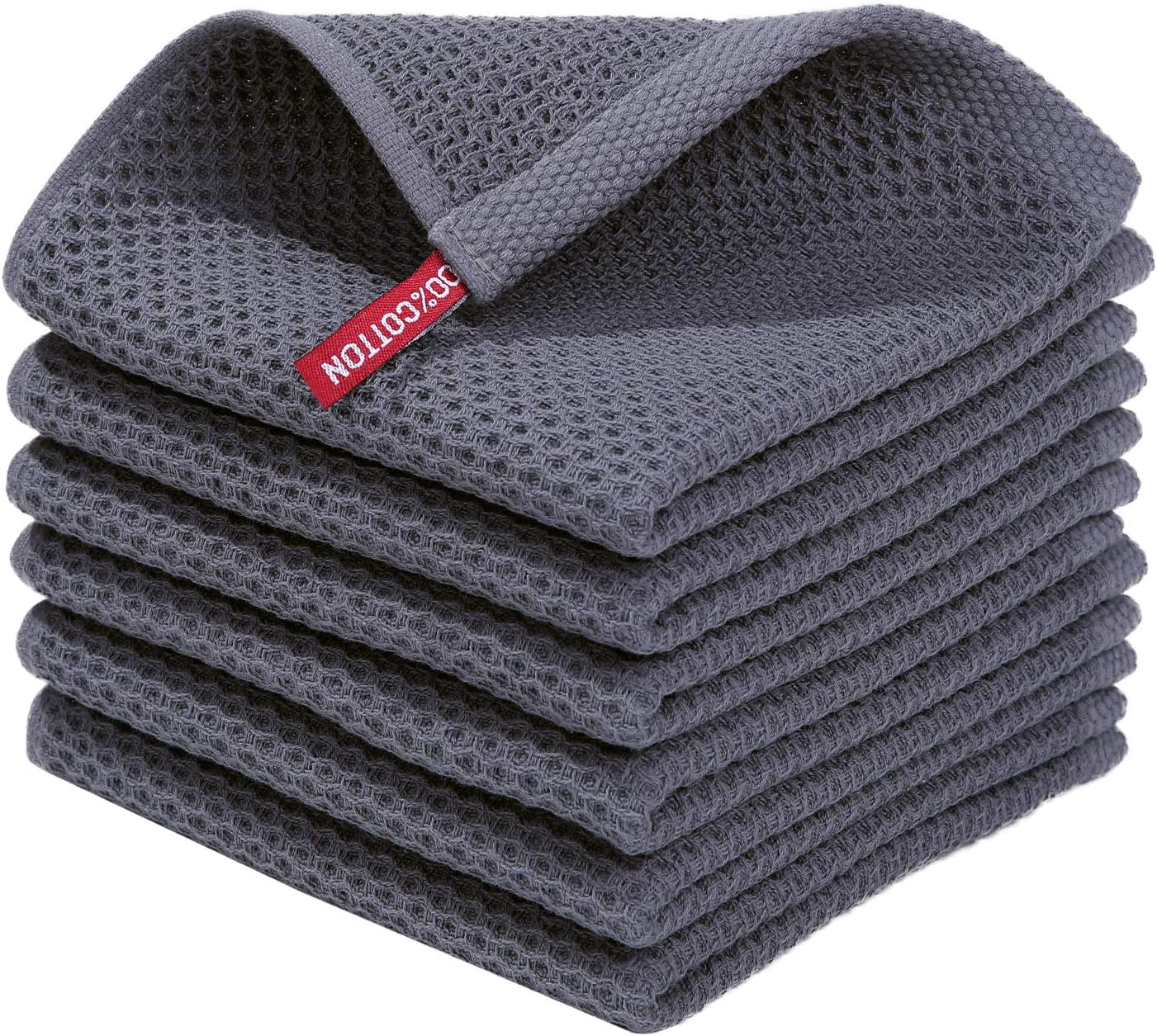  Homaxy 100% Cotton Waffle Weave Kitchen Dish Cloths, Ultra Soft Absorbent Quick Drying Dish Towels, 12 X 12 Inches, 6 Pack, Dark Grey